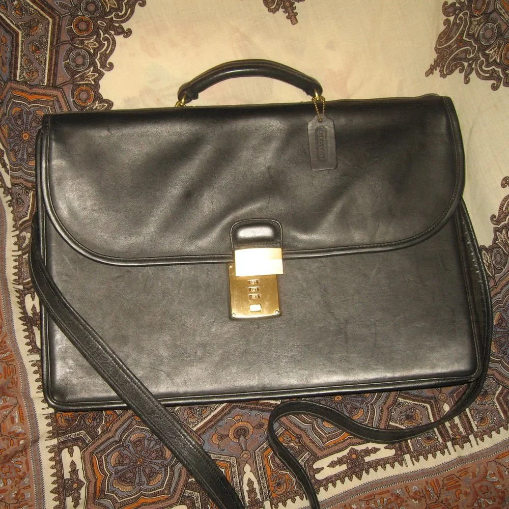 ❤️COACH DIPLOMAT 5353 Black Leather Attache Briefcase Valise w/Combo Lock …